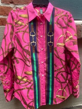 Ralph Lauren Hot Pink Equestrian Print Blouse